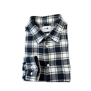 NNO7 No Nationality White Blue Checked Men's L/S Flannel Shirt Size Large
